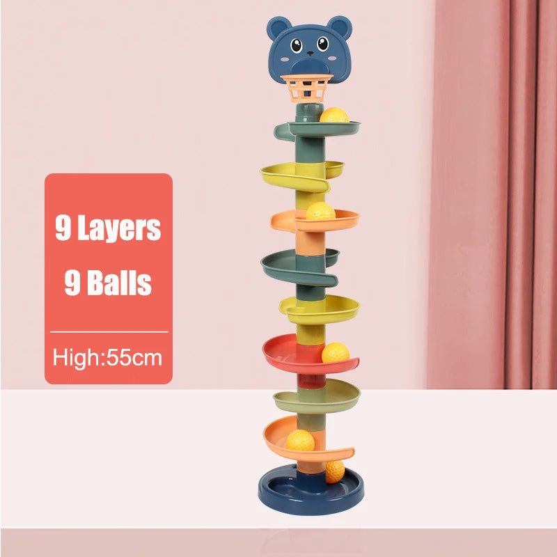 Montessori Baby Toys Rolling Ball Pile Tower Finger Skill Training Educational Games Rotating Stacking Track Infants Development