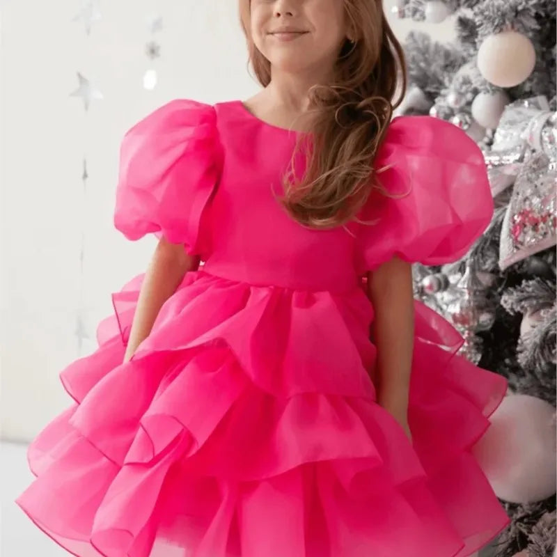 Mode Baby Mädchen Prinzessin Lagenkleid Puffärmel Säugling Kleinkind Teen Vestido Party Geburtstag Ballkleid Babykleidung 1-12Y