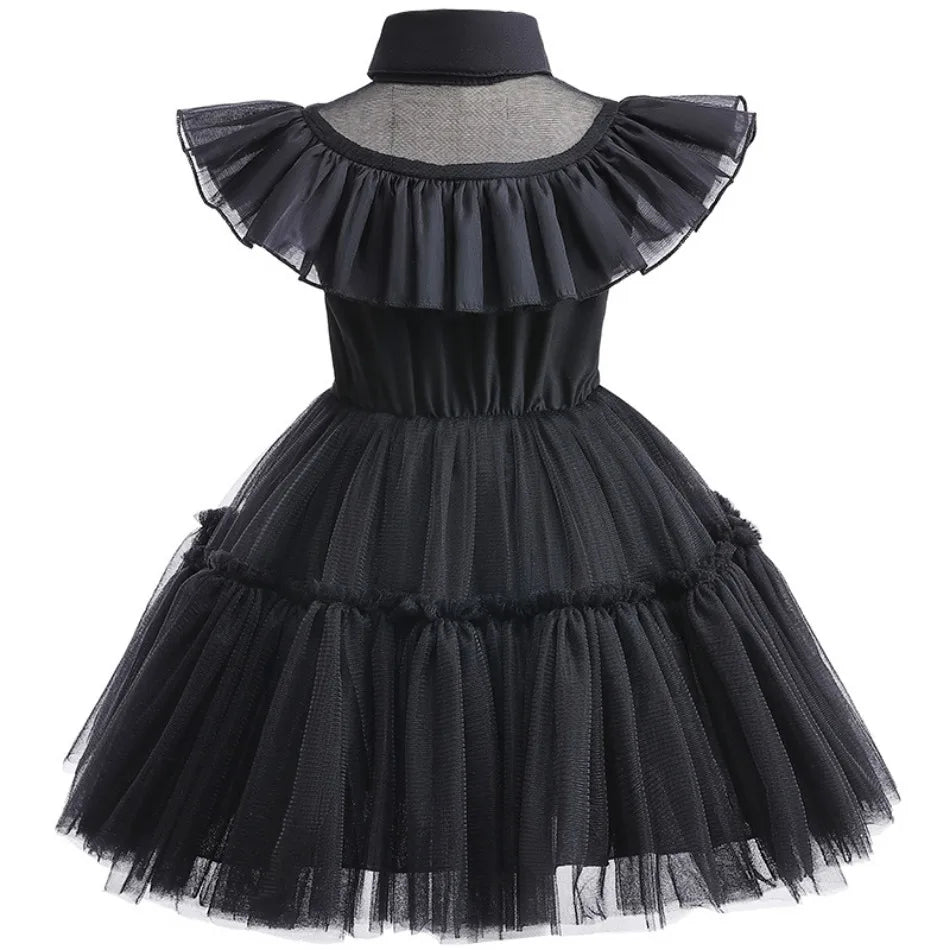 Infant Girl Role Play Wednesday Addams Dress Halloween Performance Kids Cosplay Masquerade Ruffle Style Tulle Party Baby Clothes
