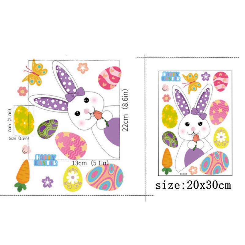 Happy Easter Window Stickers Rabbit Eggs Chick Wall Stickers Easter Decorations for Home 2022 Easter Party Bunny Wall Decals