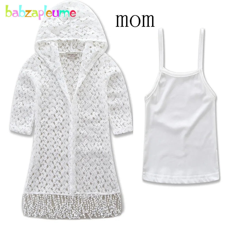 2Piece Spring Summer Family Matching Outfits Mother Daughter Clothes Hooded Girl Coat+White Tops Kids Boutique Clothes BC1040