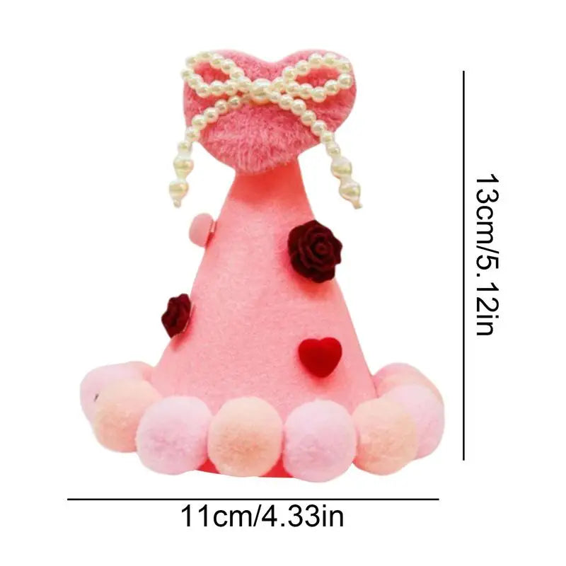 Valentine's Day Pet Love Hat Plush Balls Pink Heart Pet Valentines Day Hat Photo Props Pet Dress-Up Clothing Holiday Costume