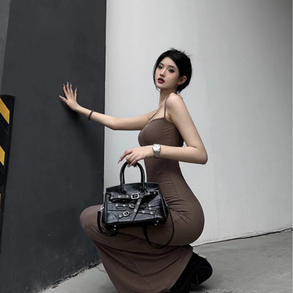 Fashion Punk Hot Girl Style Y2k Locomotive Tote Bags Classic Street Women Shoulder Crossbody Bag Leather Black Women Handbags