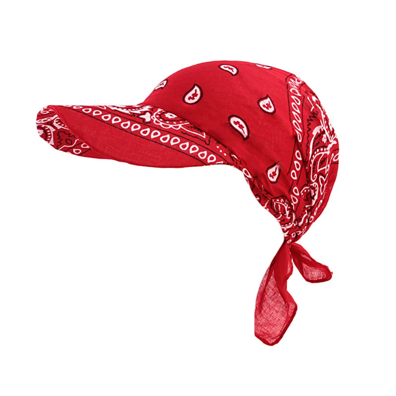 New Women Cotton Paisley Head Scarf Visor Hat With Wide Brim Sunhat Summer Beach UV Protection Sun Hats Adjustable Baseball Cap