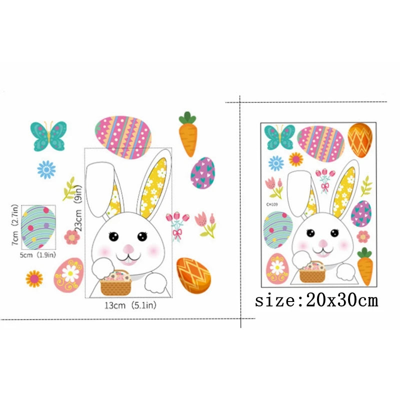 Happy Easter Window Stickers Rabbit Eggs Chick Wall Stickers Easter Decorations for Home 2022 Easter Party Bunny Wall Decals