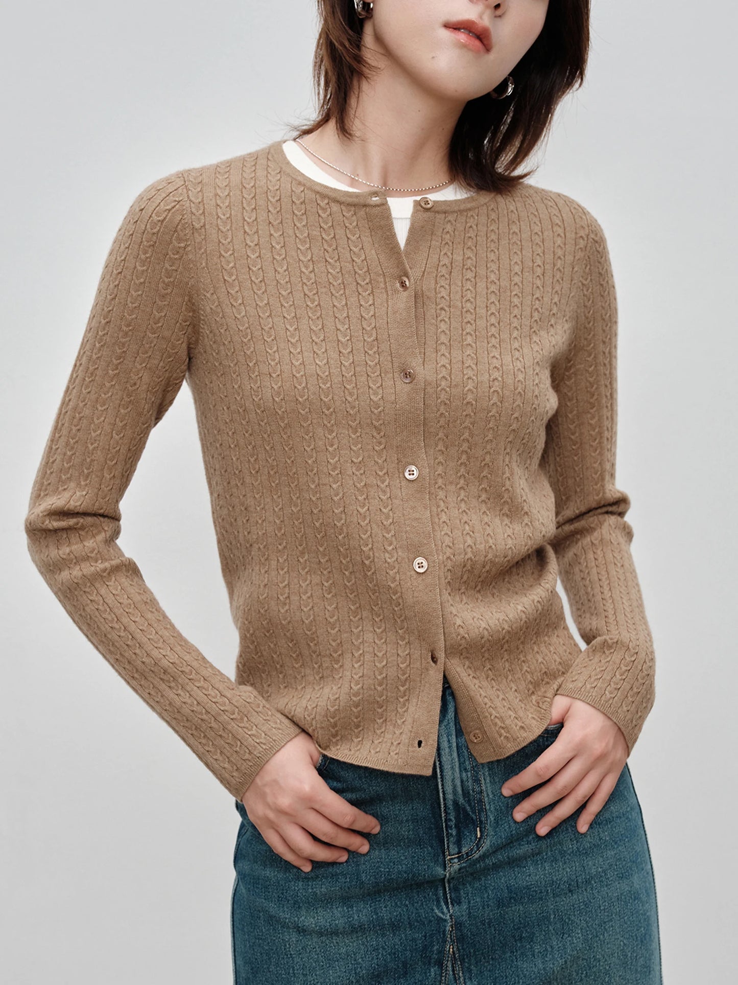 ZIQIAO Petite Purple Twisted Flower Round Neck Knitted Cardigan Women's 2024 Spring Autumn New Style Slimming and High-end Top