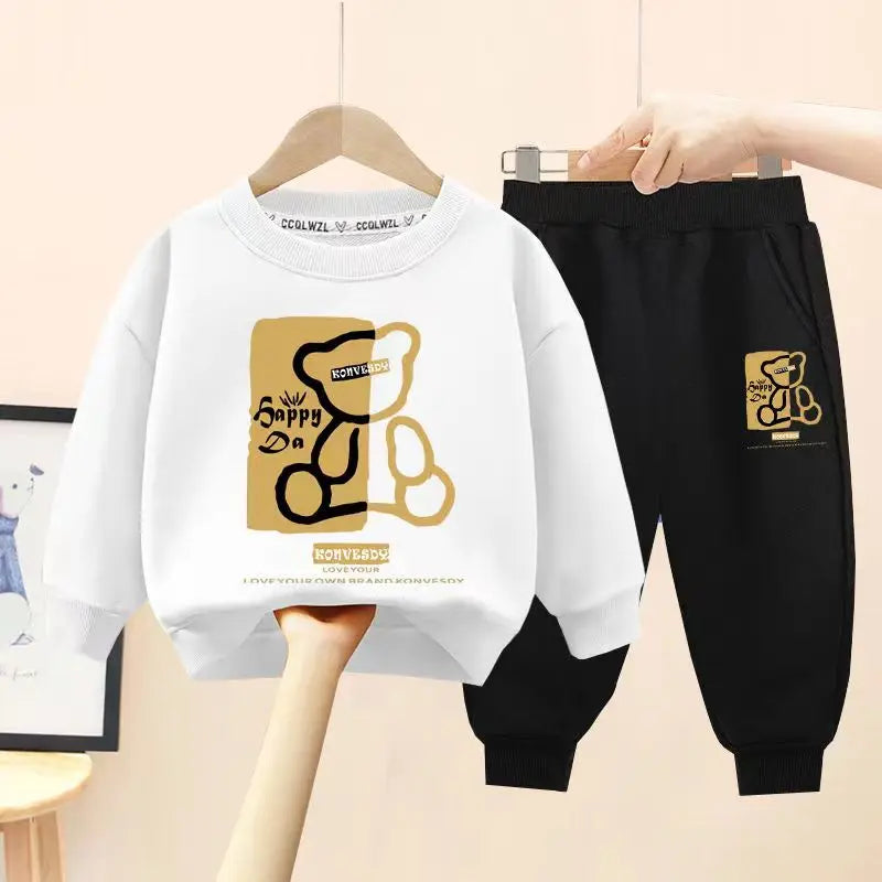 Herbst Baby Mädchen Kleidung Set Kid Junge Cartoon Bär Gedruckt Sweatshirt Pullover Und Hosen 2 stücke Anzug Kinder Top Bottom Trainingsanzug