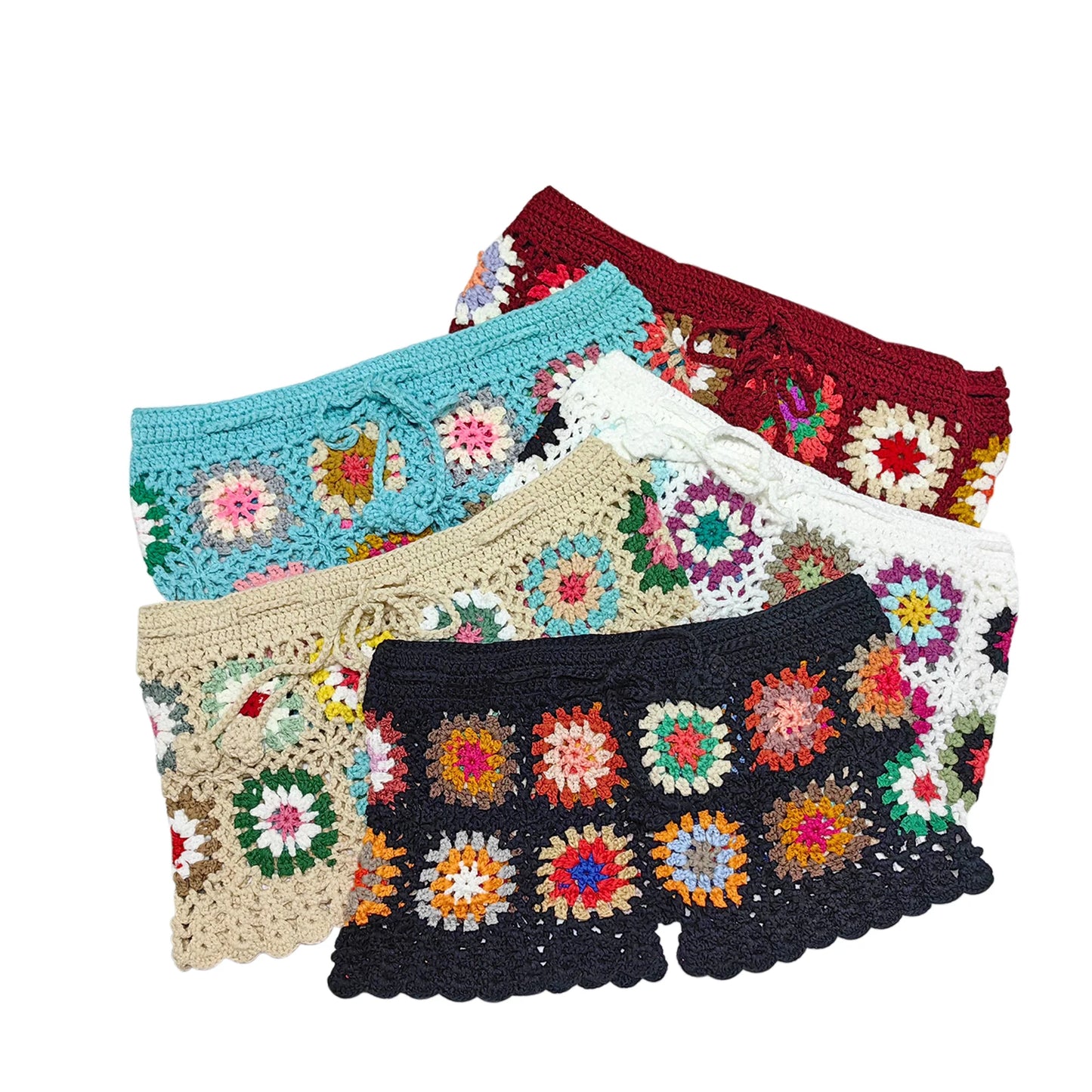 Women Knit Crochet Beach Shorts Swimsuit Cover Ups Casual Hollow Out Elastic Waist Drawstring Short Pants Lounge Shorts Swimwear
