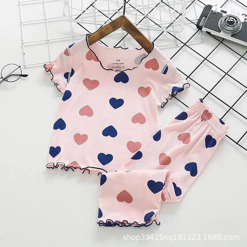 2022 Summer Children's Pajamas Sets Love Pijamas for Girls Air-conditioning Clothes Toddler Sleepwear Kids Home Clothing Sets