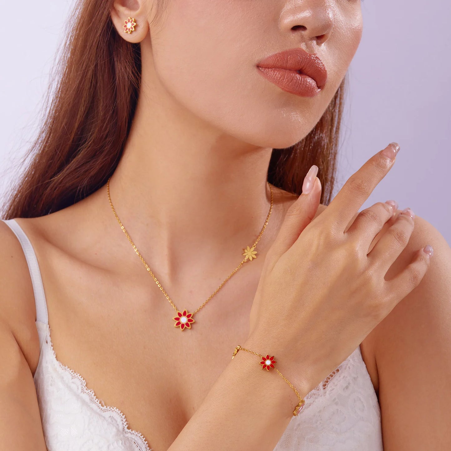 Stainless Steel Enamel Flower Necklace Bracelet Earrings For Women Boho Colorful Daisy Pendant Y2K Accessories Fashion Jewelry
