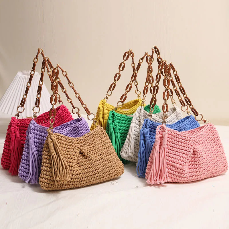 Straw Clutch Purse For Women Woven Beach Bag Summer Crochet Tote Handbag Purse Raffia Bag Casual Rattan Female Shoulder Bag