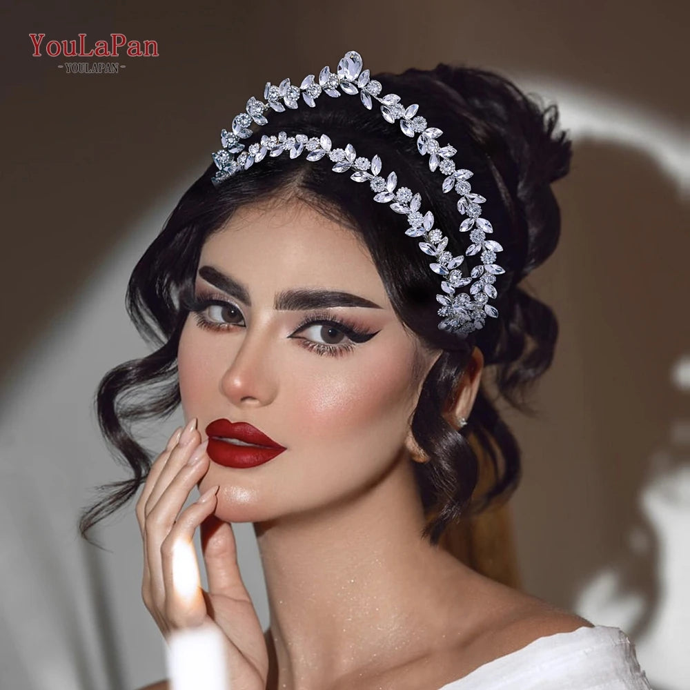 YouLaPan Wedding Hair Accessories Silver Color Double Layer Crown Hair Accessories Elegant Girl Crown Tiara Girlfriend HP696 