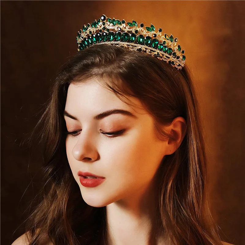 Green Wedding Bridal Pageant Crystal Rhinestone Tiaras Crown Ladies Party Luxury Princess Women Headpiece Hair Accessorie