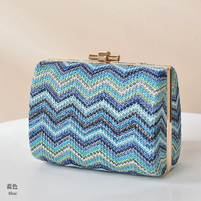 Summer Style Straw Bags for Women 2024 Boho Styke Stripe Clutches Woven Handbag Holiday Outdoor Wedding Purse Small Beach Bags