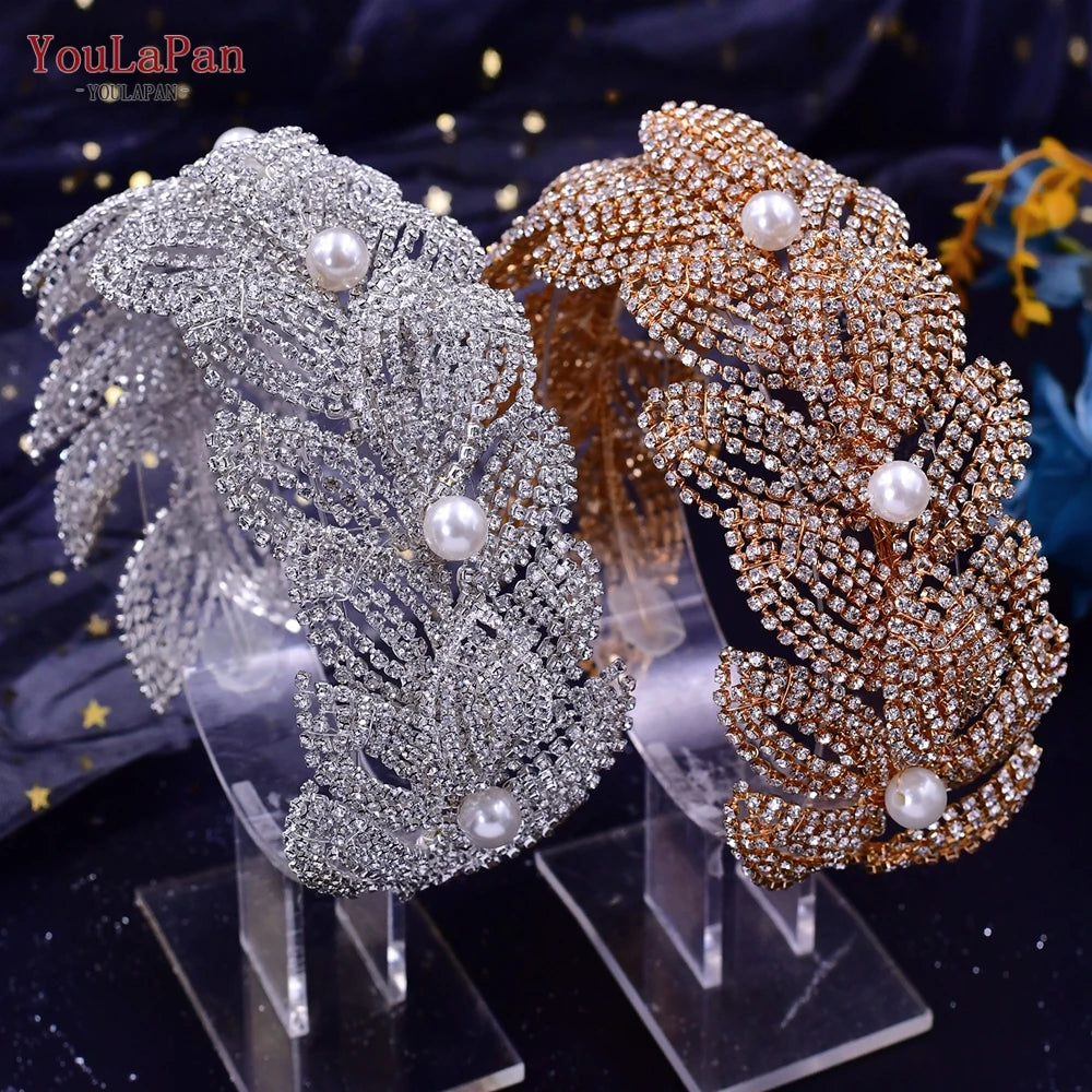 TOPQUEEN Wedding Headband Leaf Bridal Headpiece Woman Hair Accessories Jewelry Handmade Bride Headdress Pageant Tiara HP411