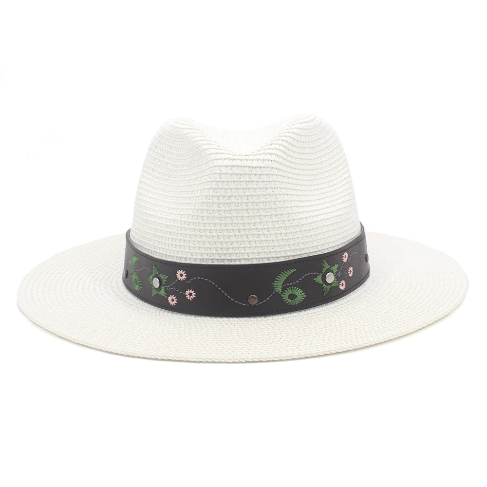 2 Sizes Unisex Men Women Soft Straw Panama Hats Summer Fedora Wide Brim Sunhats Trilby Caps Outdoor Beach Travel Sombrero UK M-L
