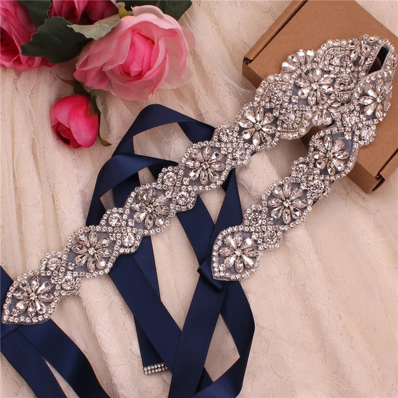 Crystal bridal belt with ribbons, handmade silver wedding belt, cookie patient belt for wedding evening dresses