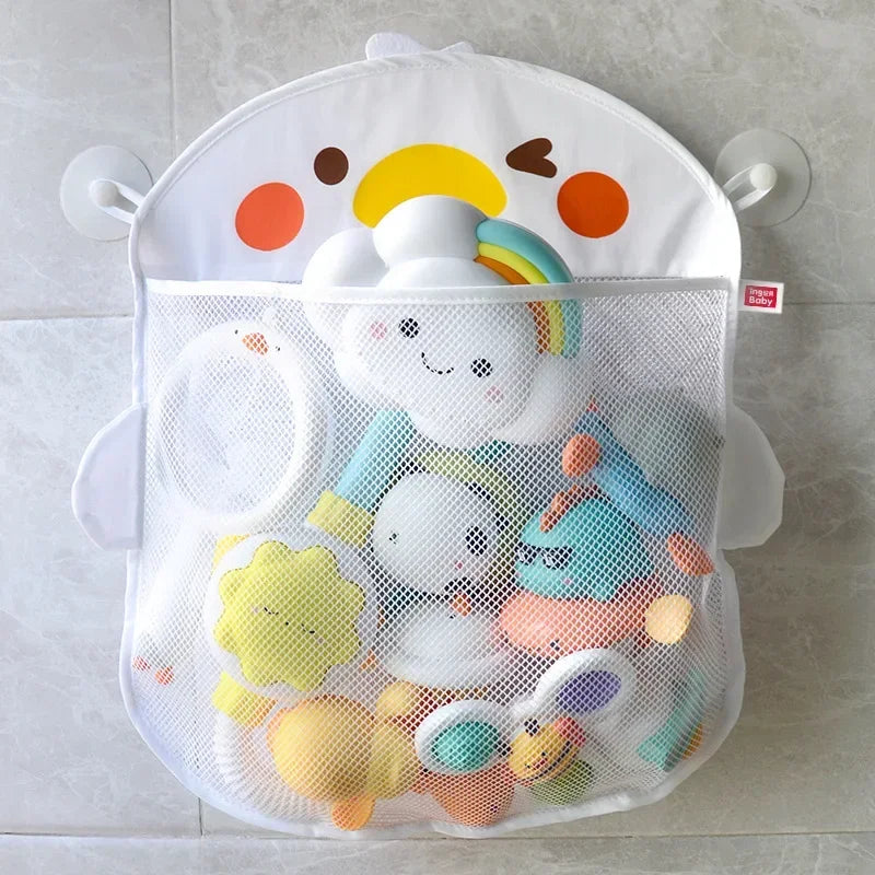 Babyparty-Spielzeug, süße Enten-Froschnetz-Spielzeug-Aufbewahrungstasche mit starkem Saugnapf, Babyparty-Spieltasche, Badezimmer-Organizer, Wasserspielzeug