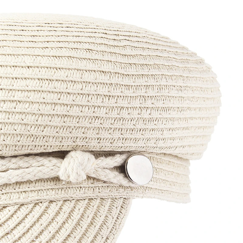 GEMVIE 2024 Fashion Military Hats Outdoor Spring Summer Ring Top Kid Hat Sun Protection Beach Flat Top Straw Hats