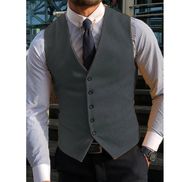Men's Suit Formal V Neck Wool Green Herringbone Tweed Casual Waistcoat Formal Business Vest Groomman For Wedding