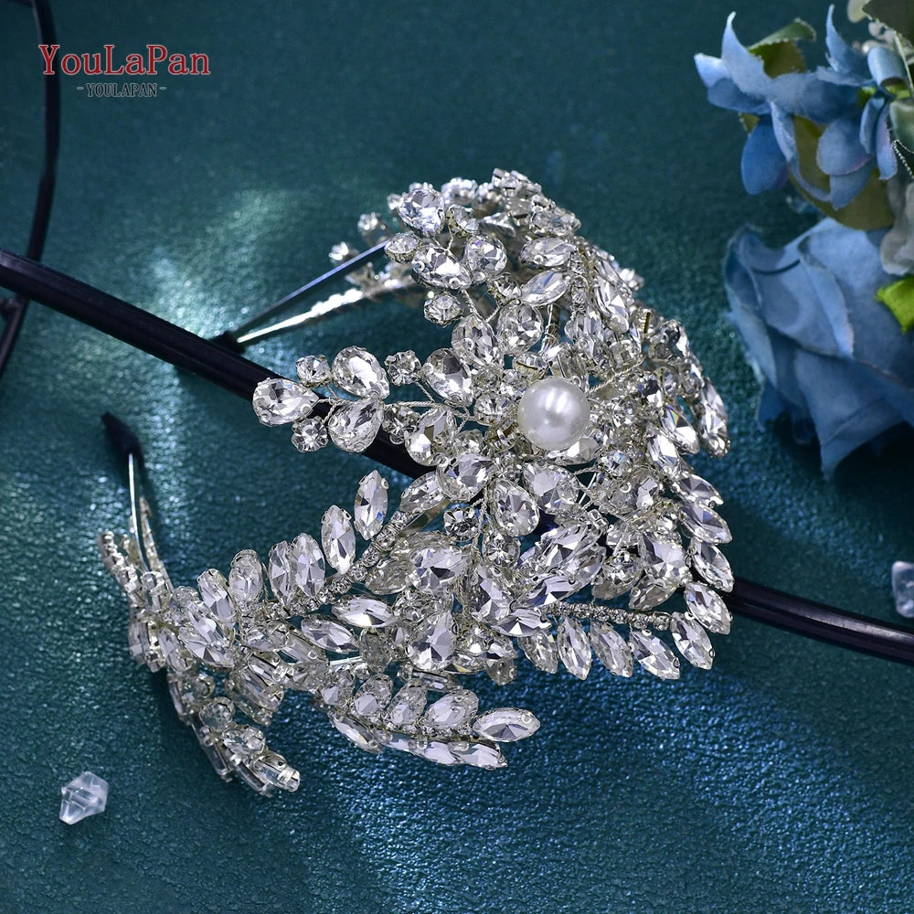 YouLaPan Luxury Bride Flower Crown Headband Shiny Full Rhinestone Wedding Hair Accessories Fashion Jewelry Women Tiara HP764 
