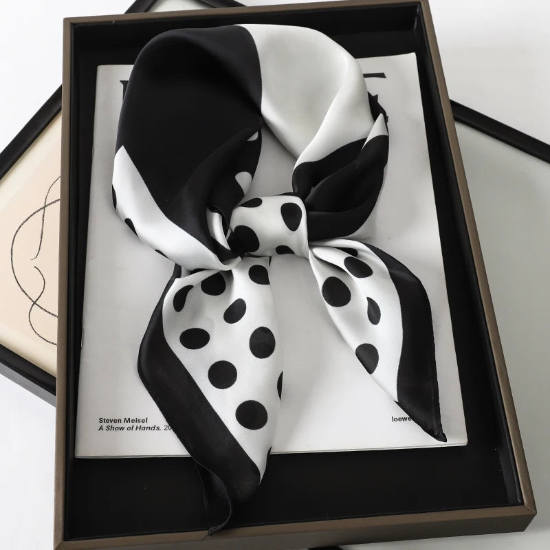 Luxury Brand 2023 Silk Square Scarf Women Cat Neck Hair Tie Band Beach Hijab Kerchief Head Headbands Bandana Female Foulard 70cm