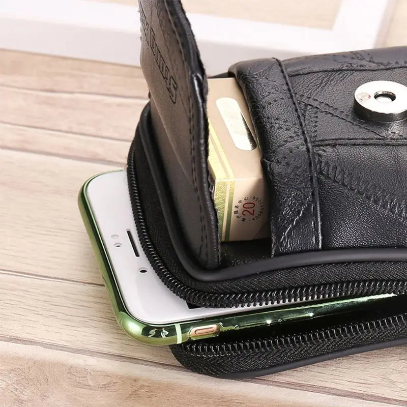 E74B Men Vintage Leather Waist Bag Phone Sport Belt Hip Belt Loop Holster Wallet Carry for Case Purse