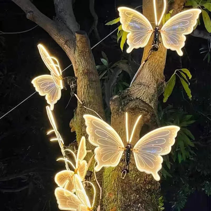 Outdoor Open and Closed LED Luminous Butterfly Christmas Tree hanging ornaments Landscape Lights for Yard Lawn Patio Garden Decoration unique