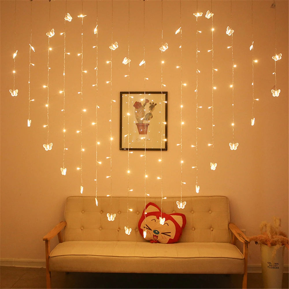 Led Heart String Lights For Room Heart Curtain Light With Photo Clip Butterfly Ornaments Valentine Wedding Decorations 2mX1.5m