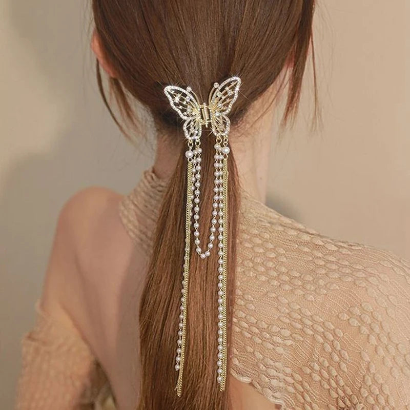 New Butterfly Tassel Hair Clip Korean Design Simple Temperament Side Clip Shark Hair Clip Hair Accessories
