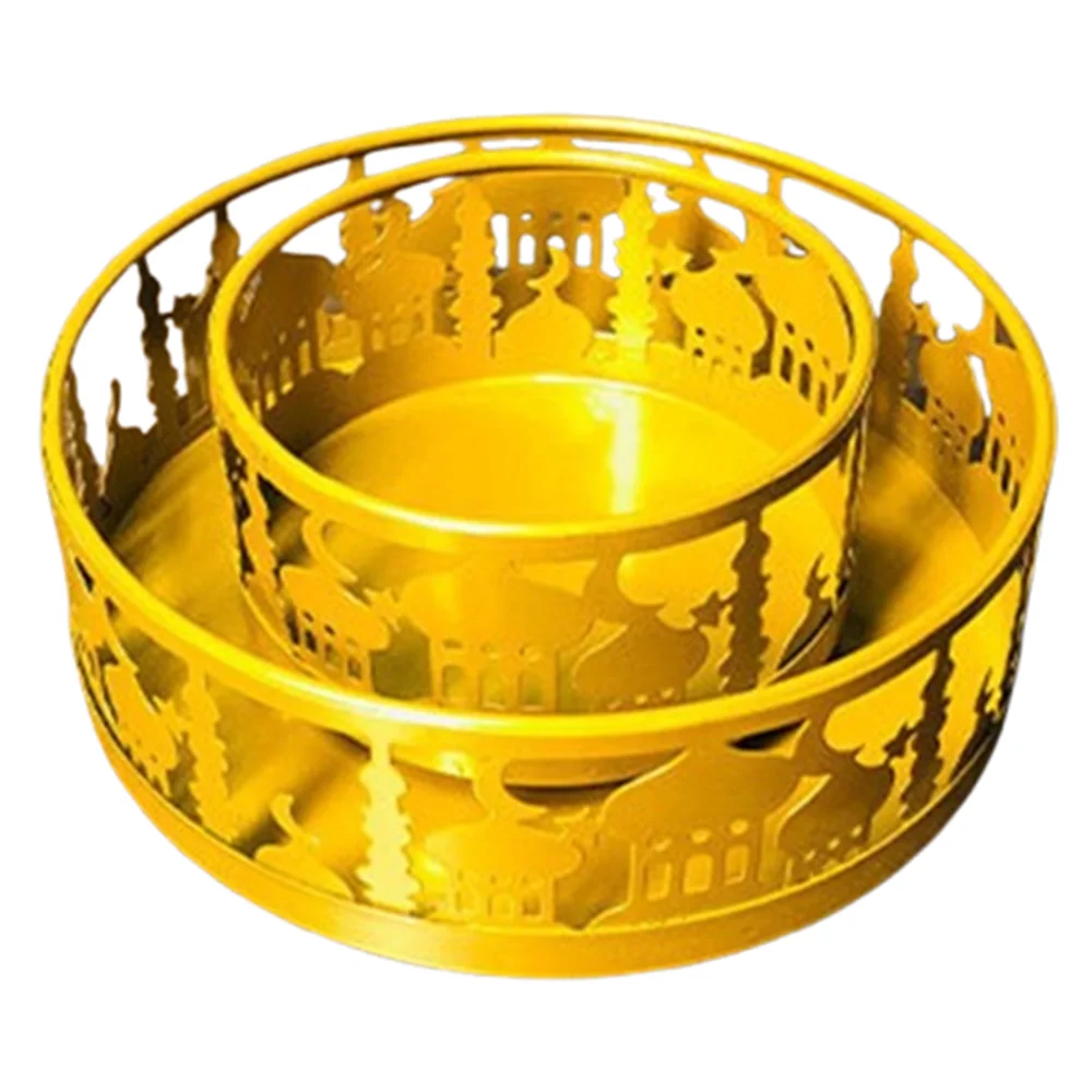 2/3Pcs Hollow Ramadan Tray Set Castle Round Eid Mubarak Plates Ornament Geometric Candy Pastry Food Tray Special Festivals
