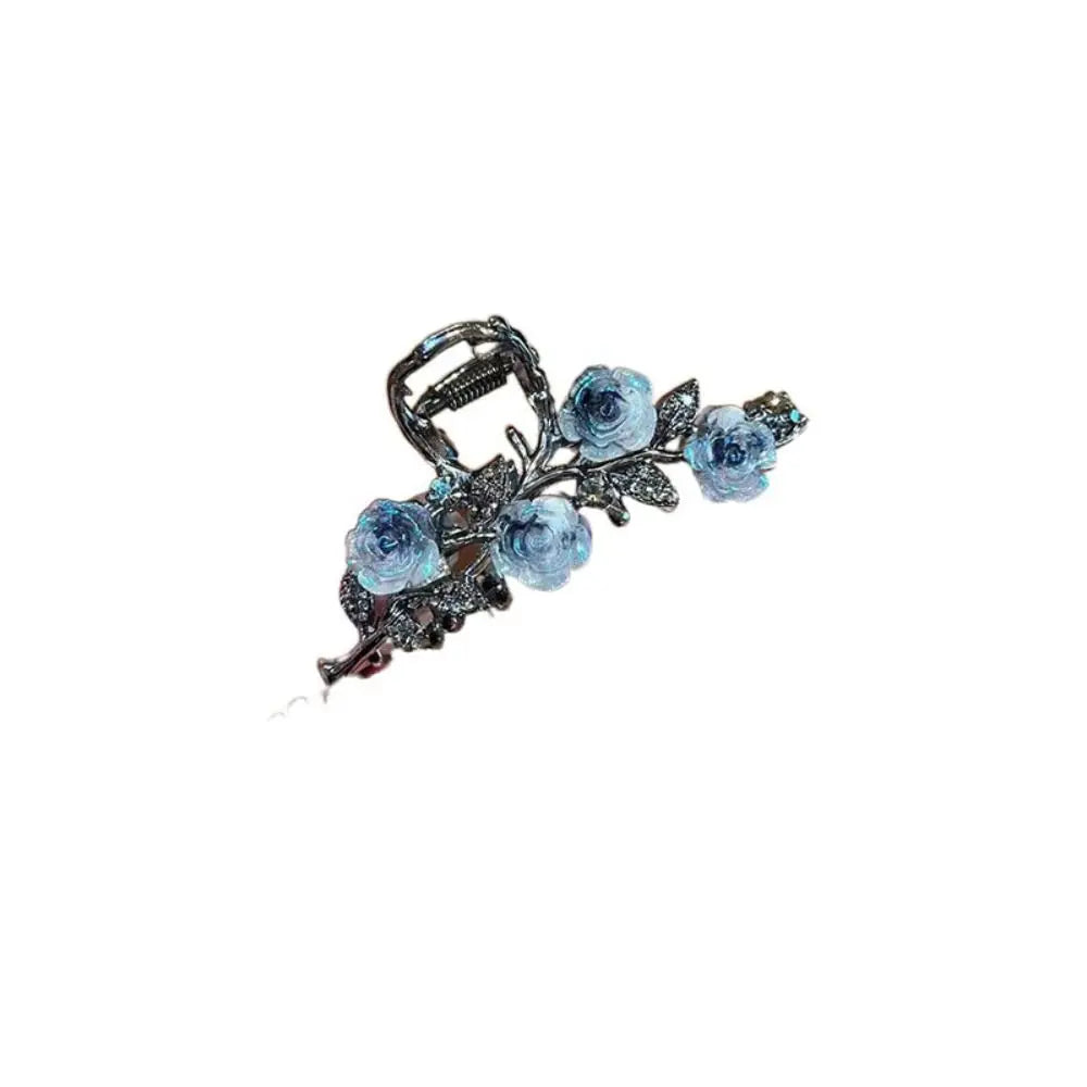 Flower Camellia Hair Claw Ponytail Holder Hair Accessories Large Shark Clip Headdress Korean Style Metal Hair Crab Clip Girls