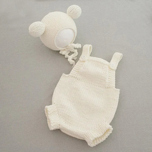 Infant Baby Jungen Mädchen Gestrickte Overall + Hut Einfarbig Neugeborenen Baby Gestrickte Bodys 0-3M Kinder Fotografie Kleidung