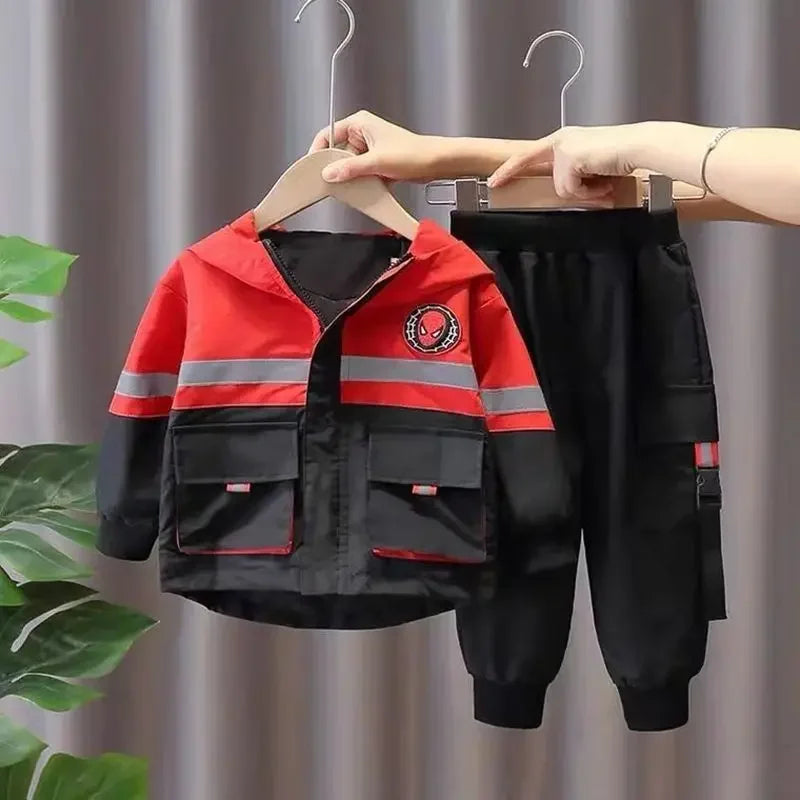 Children Clothing Set Baby Boy Spring Autumn Cartoon Spiderman Print Kid Outfit Outwear Hooded Coat Pants 2PCS Toddler Tracksuit