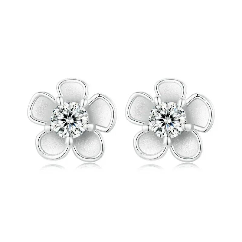 WOSTU 925 Sterling Silver 0.1 CT moissanite Sakura blossoms Flower Stud earrings Pearl Drop earrings Moissanite Wedding jewelry