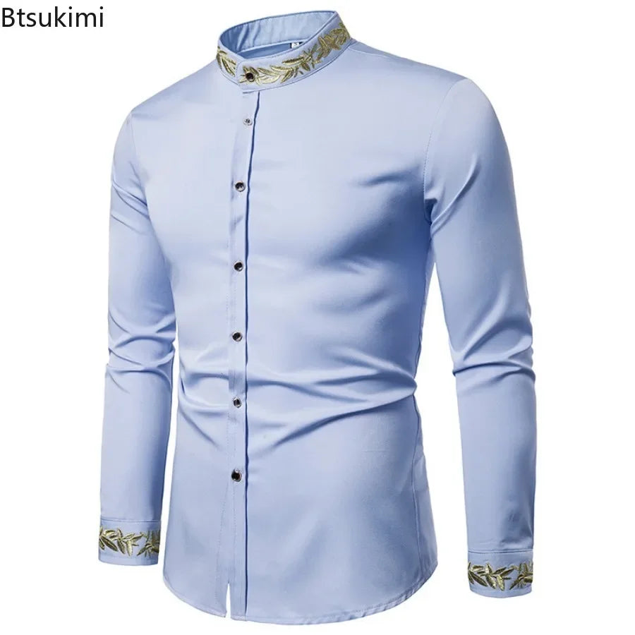 Men's Summer Casual Long Sleeve Shirts Slim Fit Turn Down Collar Shirts Formal Office Business Shirts for Men Tops Big Size mon