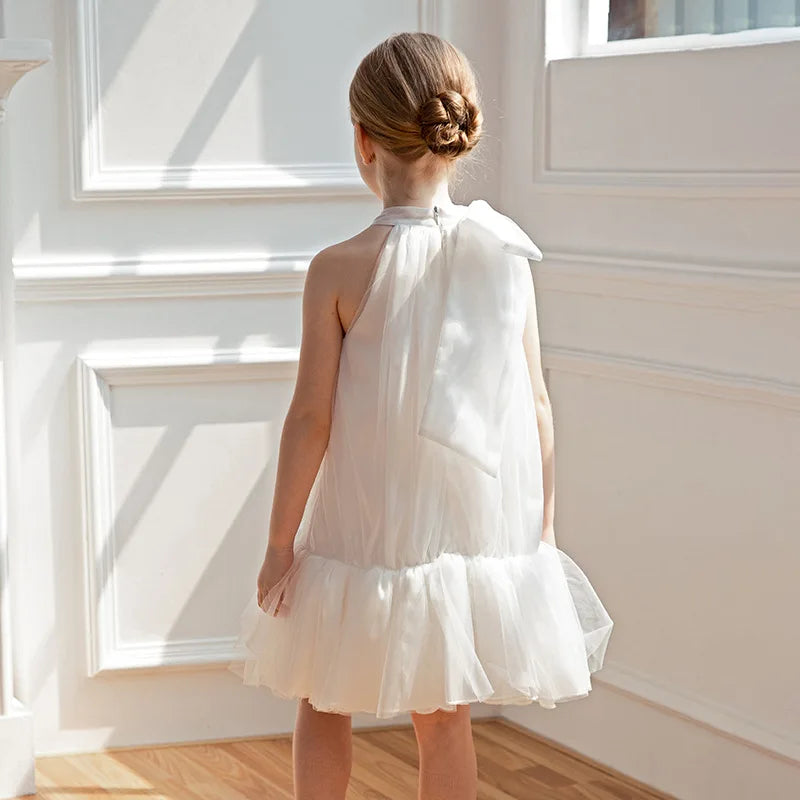 Girls' Elegant Party Ball Gown For Girls Performance 4 7 8 To 10 Years White Tulle Dress