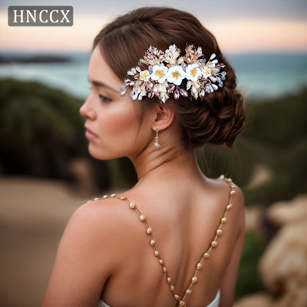HNCCX Alloy Leaf Bridal Comb Floral Hair Pieces for Women Wedding Hair Clip Wedding Hairpins Bridal Hair Accessories CP321