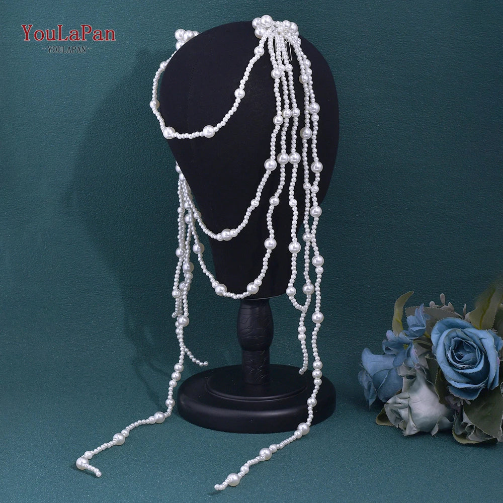 YouLaPan Elegant Fashion Wedding Tiara Long Pearl Tassel Bride Hair Comb Luxury Bridal Headband Women Hair Accessories HP752
