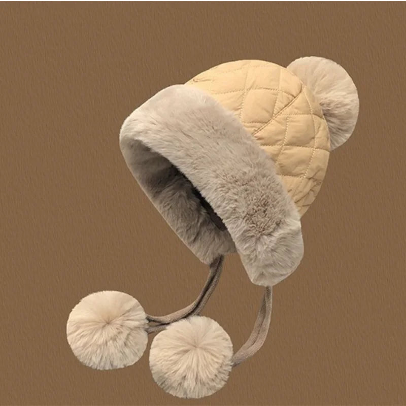 2024 Winter Women's Thickened Warm Knit Hat Ear Protection Plush Warm Cotton Cold Cap Breathable Fashionable Outdoor Wear