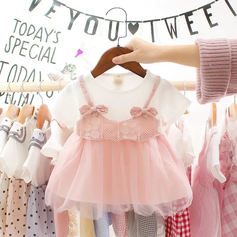 2023 Summer Baby Girl Clothing Newborn Infant Girls Dress Patchwork Mesh Princess Dress Toddler Kids Birthday Party Clothes