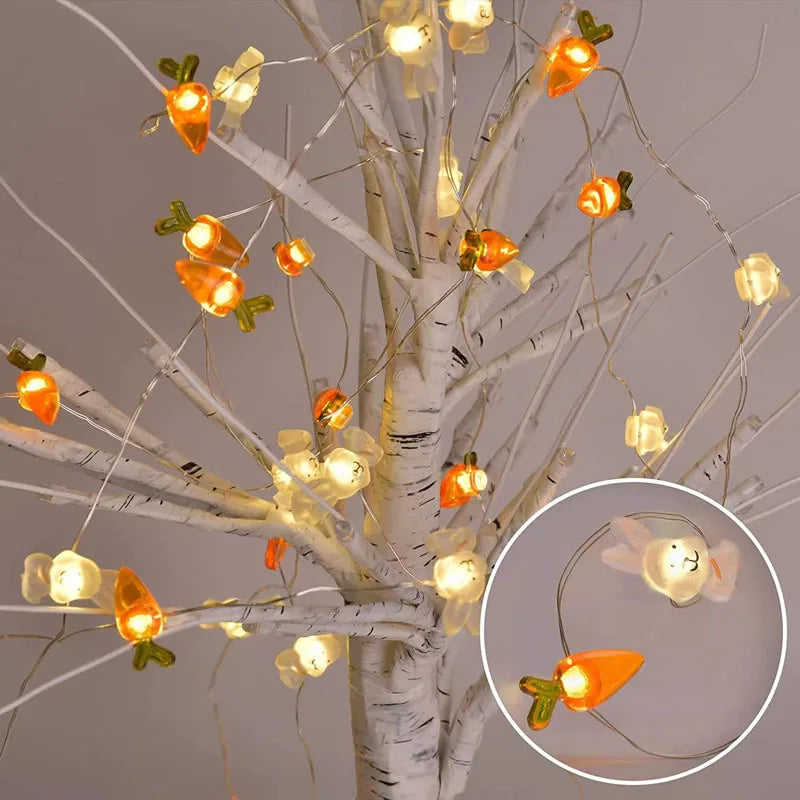 2M 20LED Easter Rabbits String Light Carrot Chick Eggs Fairy Light Garland Decoration Happy Easter Party for Home Kids Gift 2024