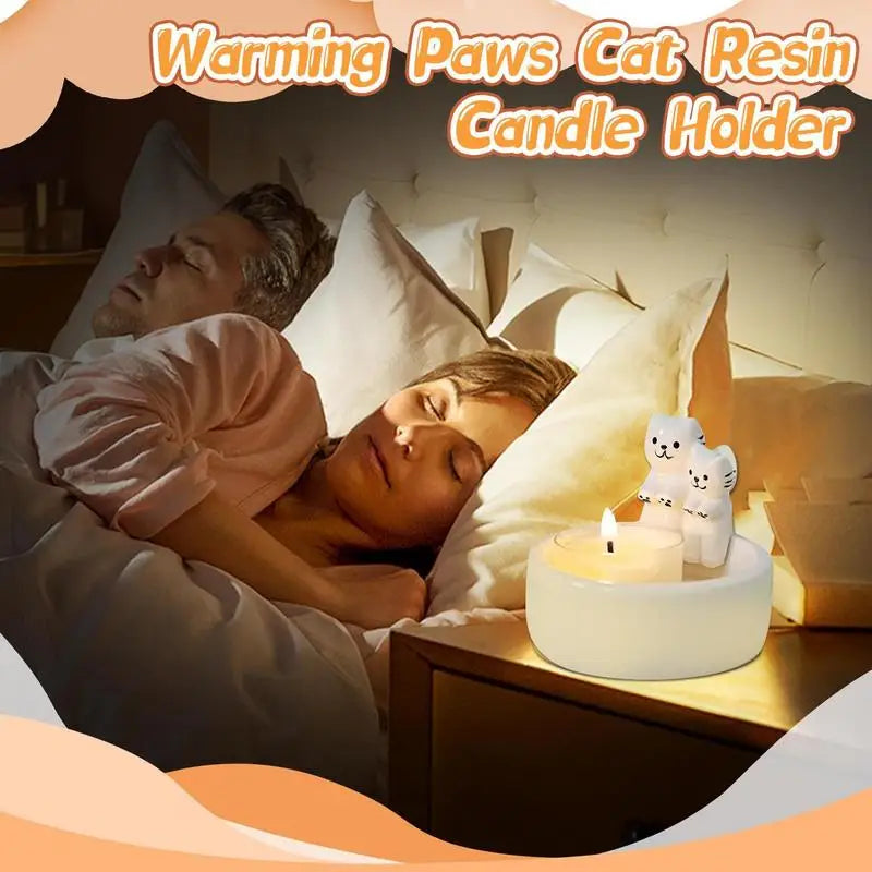 Ceramic Cat Candlestick Cute Grille Resin Cat Aromatherapy Candlestick Living Room Desktop Decoration Birthday Gift Ornament