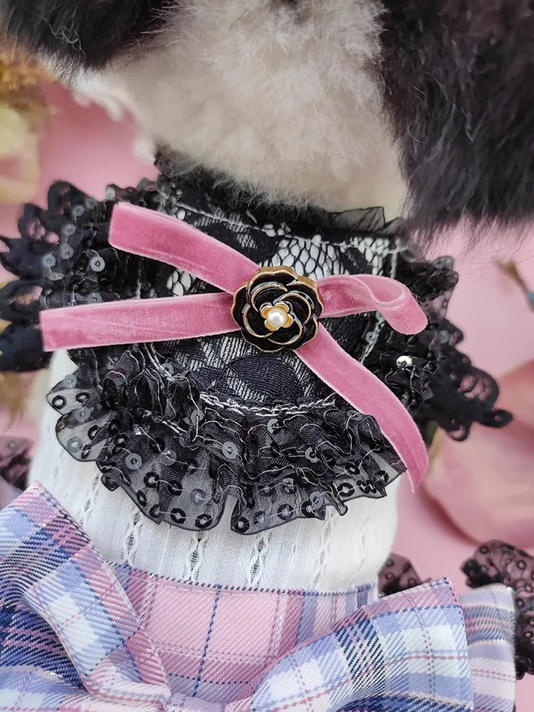 Handmade Dog Clothes Pet Supplies Princess Uniform Style Dress Pink Blue Plaid Daily Walking Apparel Poodle Maltese Chihuahua