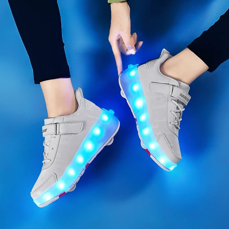 Roller Skate Shoes 4 Wheels Sneakers Children Boys Gift Girls Fashion Sports Casual Led Flashing Light Kids Toys Boots