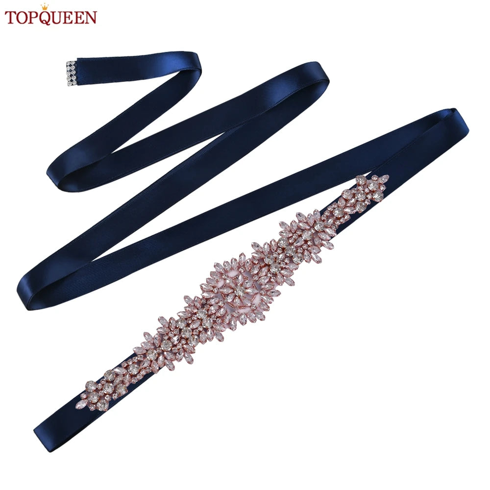 TOPQUEEN S319-RG Rose Gold Belt Full Rhinestone Ladies Wedding Party Stones Sash Women Dress Bride Accessories Gown Applique