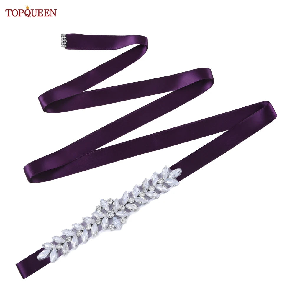 TOPQUEEN Wedding Dress Belt Sash Banquet Party Accessories Bridal Belt Silver Rhinestone Handmade Applique S69