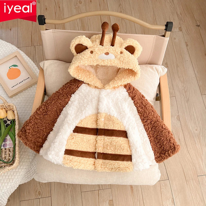 IYEAL Winter Cartoon Kapuzen Ohren Warm Plus Fleece Mantel Winter Baby Niedlichen Mantel Neue Baby Kleidung Baby Verdickt Mantel