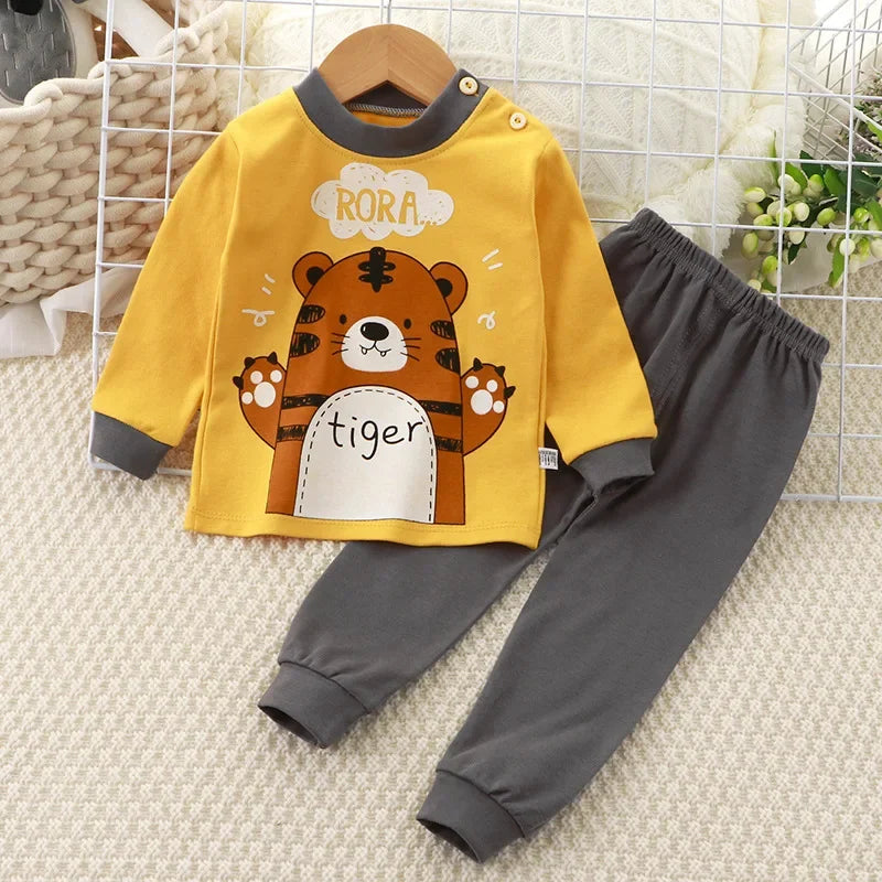 Neugeborene Kinder Jungen Mädchen Pyjama Sets Cartoon Casual Langarm Niedlich T-Shirt Tops mit Hosen Kleinkind Baby Herbst Schlafkleidung