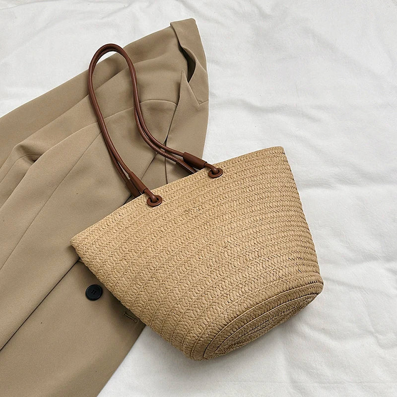 Large Design Straw Shoulder Bags for Women 2024 Y2K Korean Fashion Summer Tote Bags Travel Handbags and Purses Lady Beach Bag